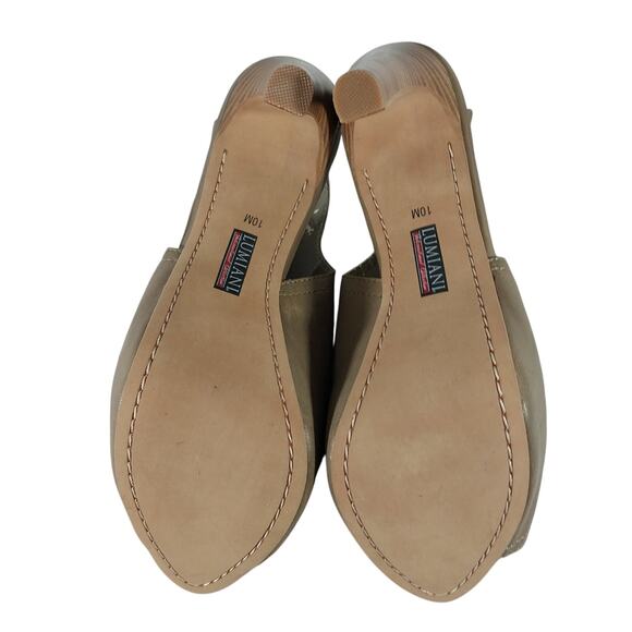LUMIANI! TAUPE BROWN/GRAY VEGAN LEATHER STILETTO, PLATFORM, PEEP TOE HEELS! 10M - Picture 8 of 11